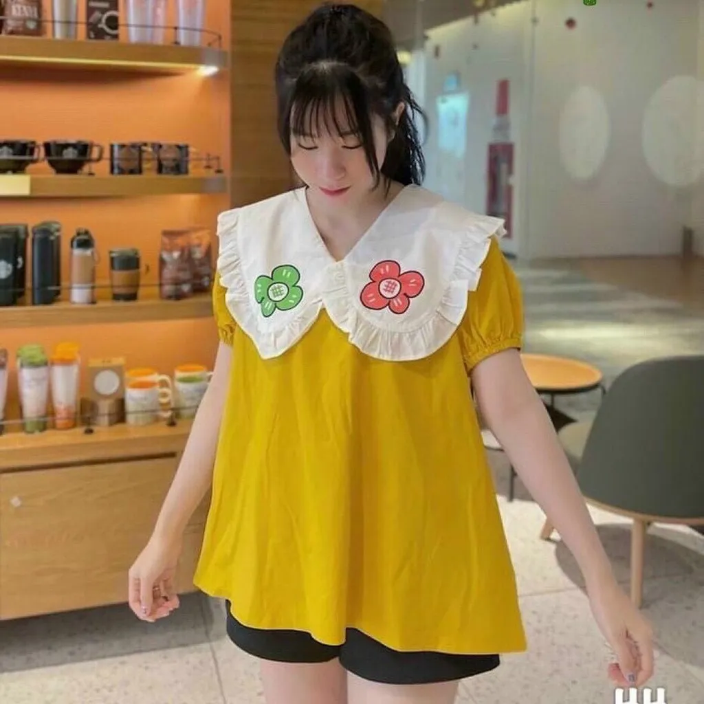 Áo Nữ Babydoll Cổ Bèo Hoa Vải Kate - Ausa House