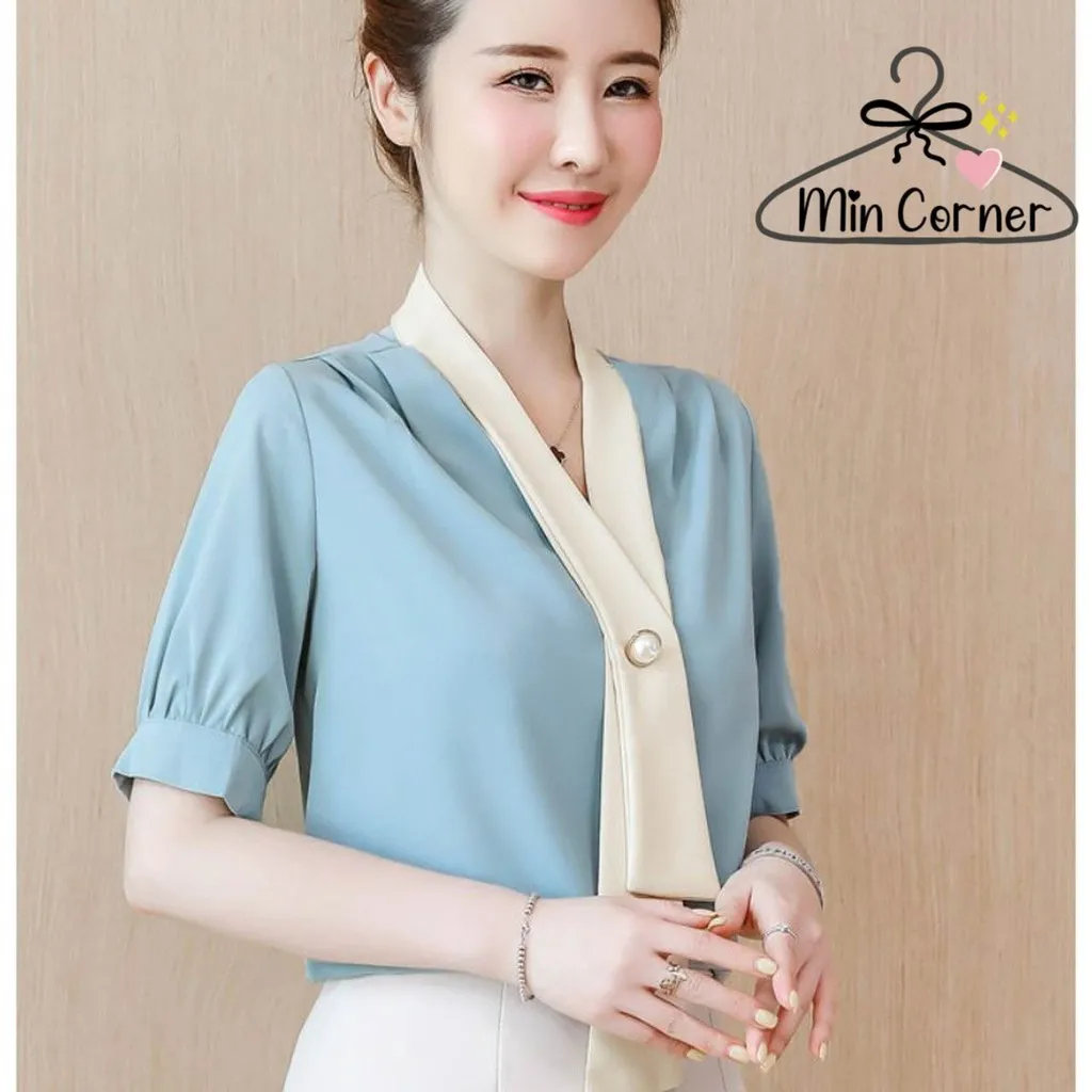 Áo Kiểu Sơ Mi Tay Lỡ Cổ Kiểu Cavat Ms75 - Min Corner