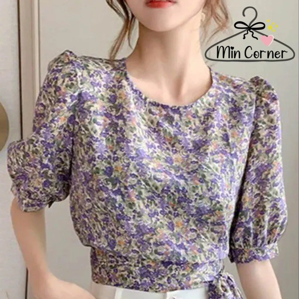 Áo Hoa Tay Lửng Croptop Cột Eo Ms74 - Min Corner
