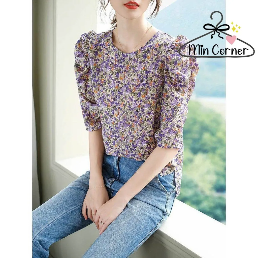 Alternative view of Áo Hoa Tay Lửng Croptop Cột Eo Ms74 - Min Corner