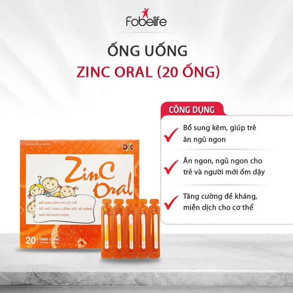 Ống Uống Giúp Bổ Sung Kẽm, Tăng Cường Đề Kháng, Giúp Trẻ Ăn Ngon Miệng Zinc Oral 200ml - Fobelife