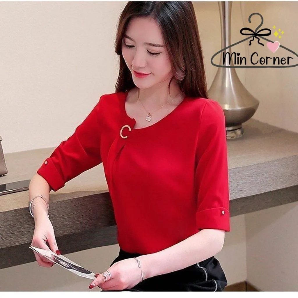 Alternative view of Áo Kiểu Tay Lỡ Cổ Đính Phụ Kiện Chữ C Ms77 - Min Corner