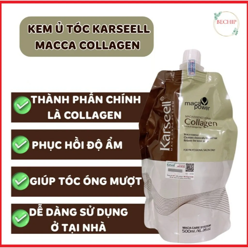 Kem Hấp Ủ Tóc Collagen Karseell 500ml Siêu Mượt Phục Hồi Tóc Hư Tổn, Cấp Ẩm, Dưỡng Tóc Mềm Mượt Ctb287 - Bechip