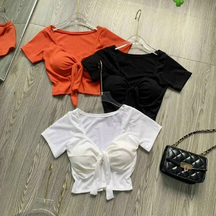 Áo Thun Nữ Croptop Thắt Nơ Có Mút Ngực - Ausa House