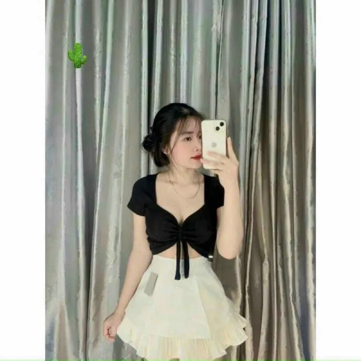 Alternative view of Áo Thun Nữ Croptop Thắt Nơ Có Mút Ngực - Ausa House