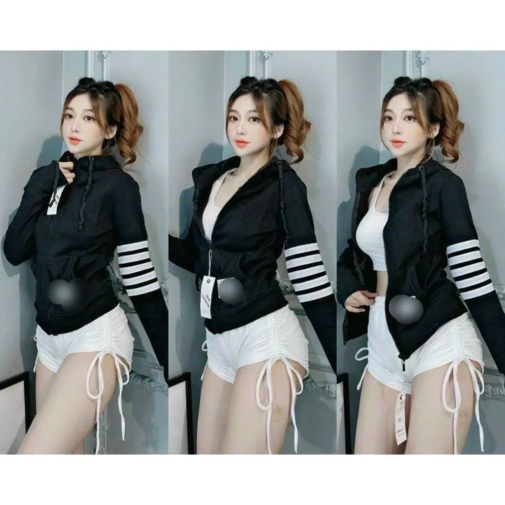 Áo Khoác Gân 3 Sọc Tay Có Nón - Lê Phương Boutique