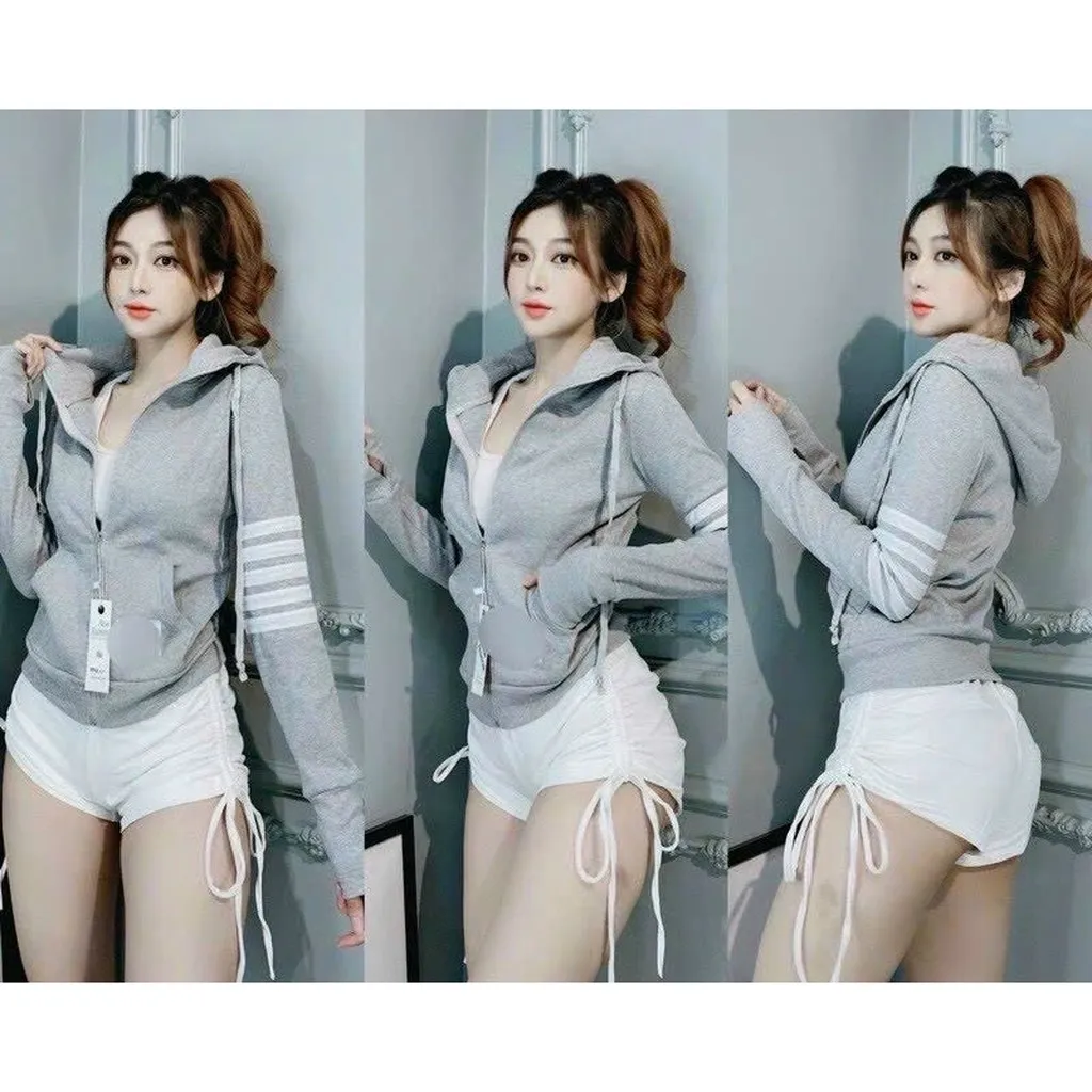 Alternative view of Áo Khoác Gân 3 Sọc Tay Có Nón - Lê Phương Boutique