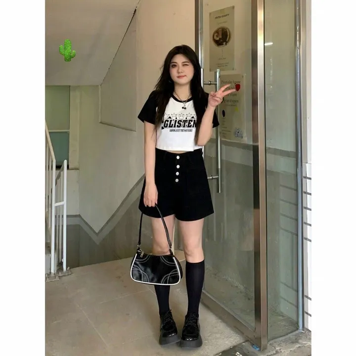 Áo Thun Nữ Croptop Cổ Tròn Tay Ngắn Glisten 5 Sao - Ausa House