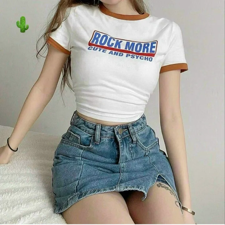 Áo Thun Nữ Croptop Cổ Tròn Tay Ngắn Rock More - Ausa House