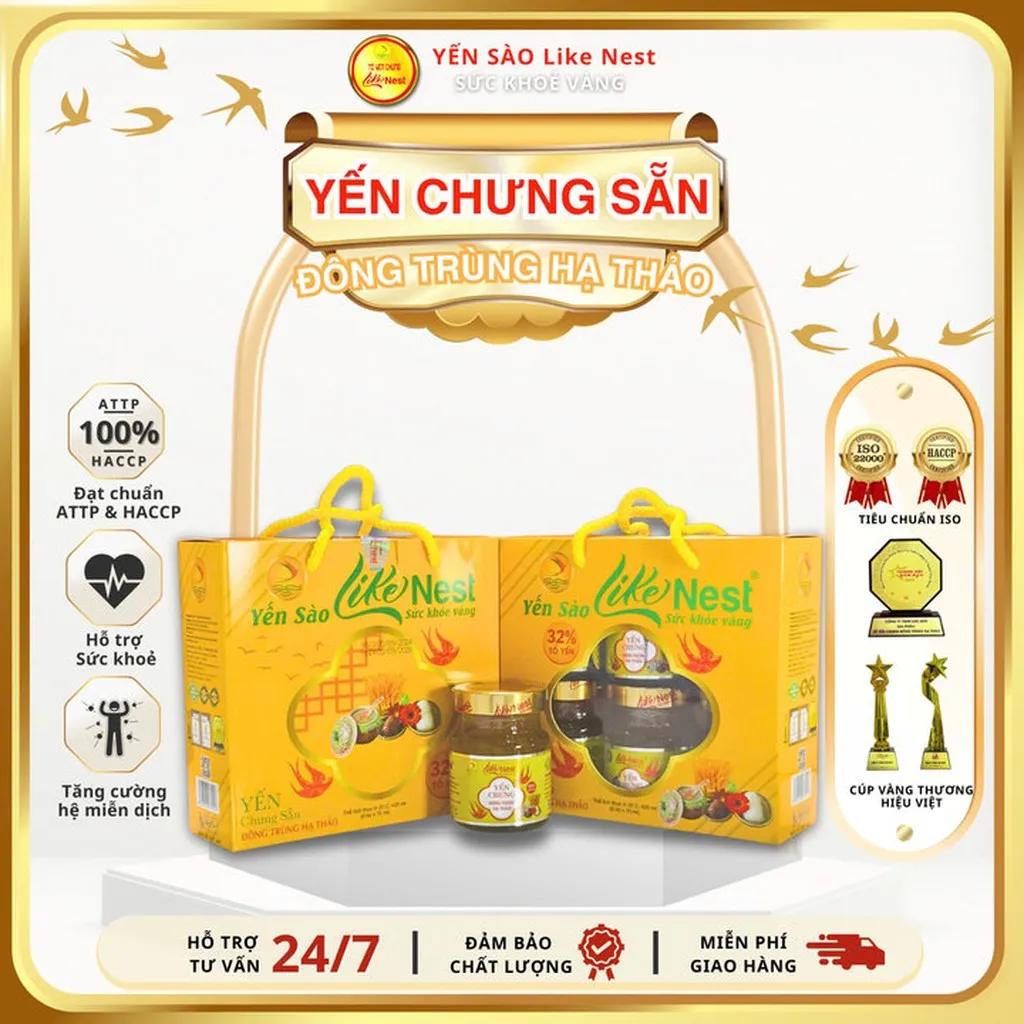 Giỏ Mini 6 Hủ Yến Chưng Đông Trùng Hạ Thảo Like Nest 32% Tổ Yến - Like Beauty