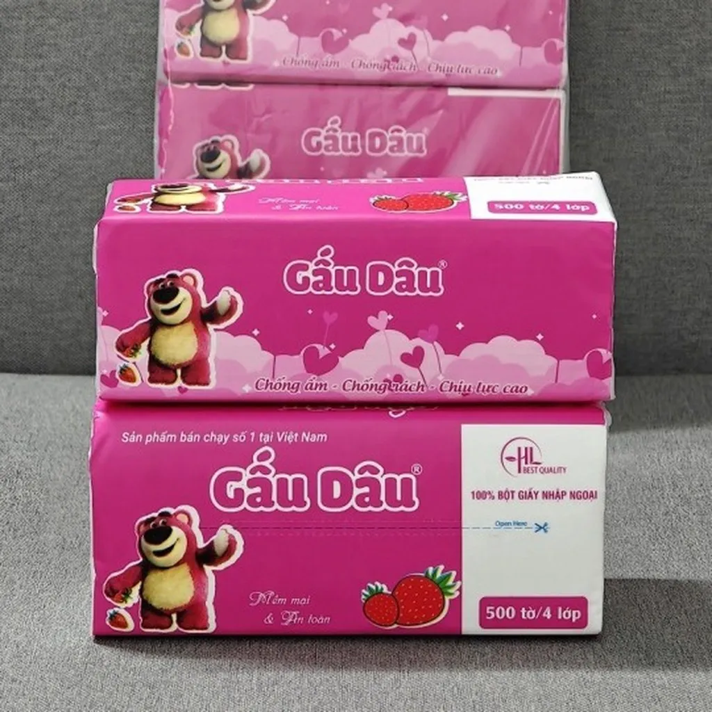 Khăn Giấy Khô Gấu Dâu ( Gói 500 Tờ X 4 Lớp) - Gdn