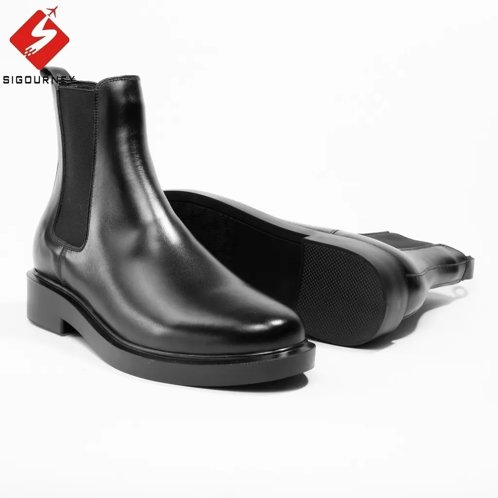 Alternative view of Giày Bốt Nam Cổ Cao Chelsea Boots Mũi Tròn Da Bò Cao Cấp Kiểu Dáng Chunky Màu Đen Trơn - Sigourney