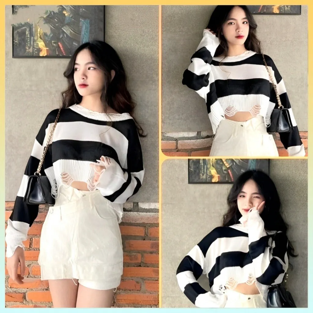Áo Len Dệt Kim Dáng Croptop Rách Tua Rua 4 Màu Cực Xinh Sldca192 - Diepchi Fashion
