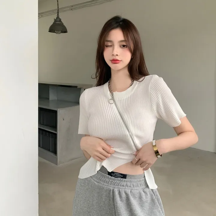 Áo Len Cộc Tay Cổ Tròn Khóa Kéo Độc Đáo Slcxa197 - Chipxinhxk