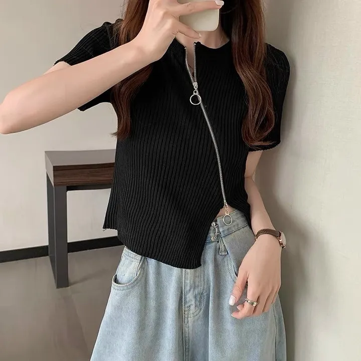 Alternative view of Áo Len Cộc Tay Cổ Tròn Khóa Kéo Độc Đáo Slcxa197 - Chipxinhxk