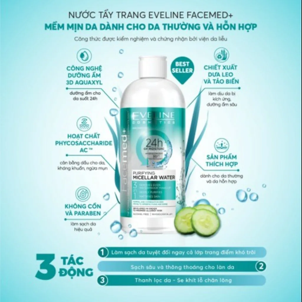 Alternative view of [ Tặng 1 Mascara ] Nước Tẩy Trang Facemed+ Sạch Sâu 3 Tác Động 400ml- Eveline
