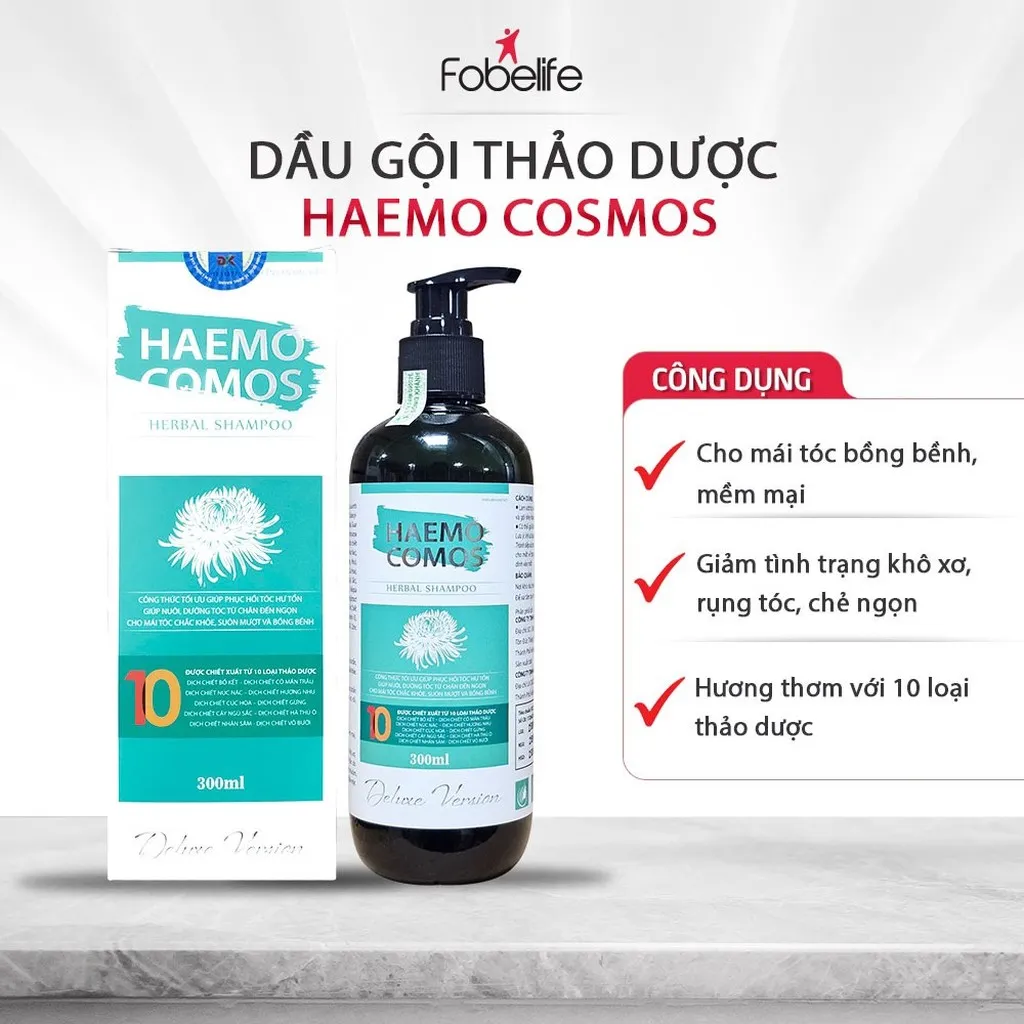 Dầu Gội Thảo Dược Haemo Cosmos 10 Loại Thảo Dược Giúp Tóc Chắc Khỏe Từ Chân, Sạch Gàu, Làm Đen Tóc, Kích Thích Mọc Tóc - Fobelife