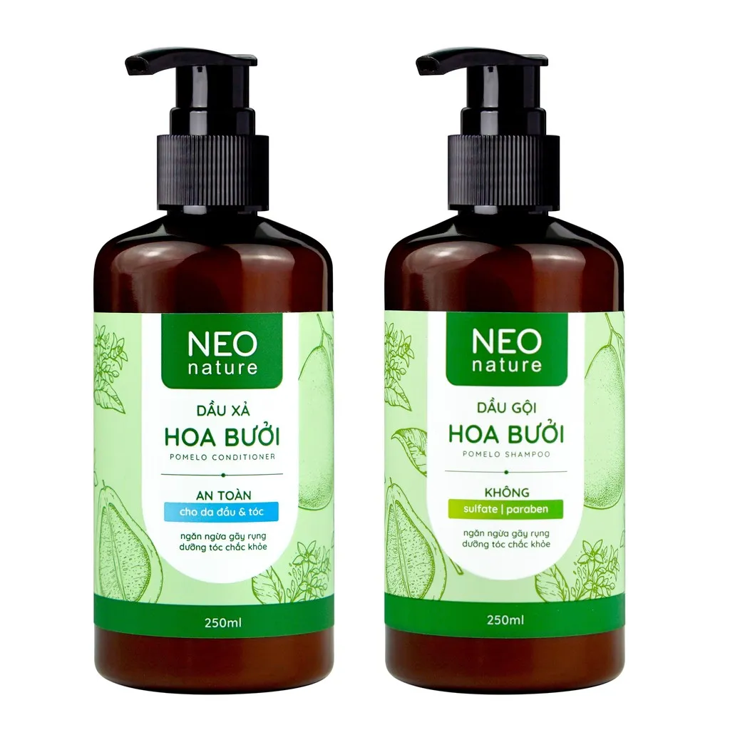 Bộ Đôi (gội + Xả) Giảm Rụng Hỗ Trợ Mọc Tóc Gồm Dầu Gội Hoa Bưởi (250ml) & Dầu Xả Hoa Bưởi Neo Nature (250ml) - Neoneture