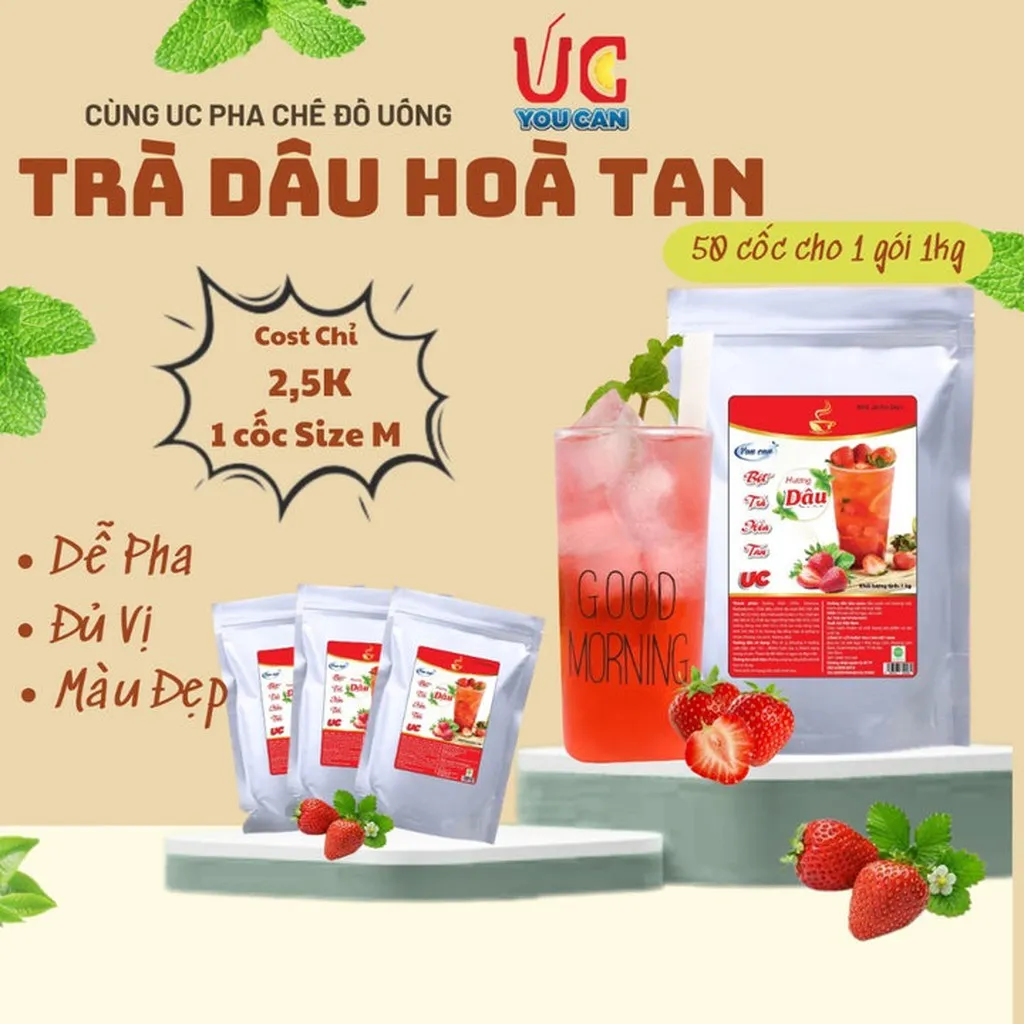 [túi 1kg] Bột Trà Dâu Hòa Tan Tiện Lợi, Giàu Vitamin C, Không Chứa Chất Bảo Quản U008 - Lady's Passion