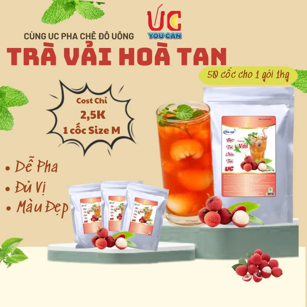 [thùng 10kg] Bột Trà Vải Hòa Tan Tiện Lợi, Giàu Vitamin C, Không Chứa Chất Bảo Quản U010 - Lady's Passion