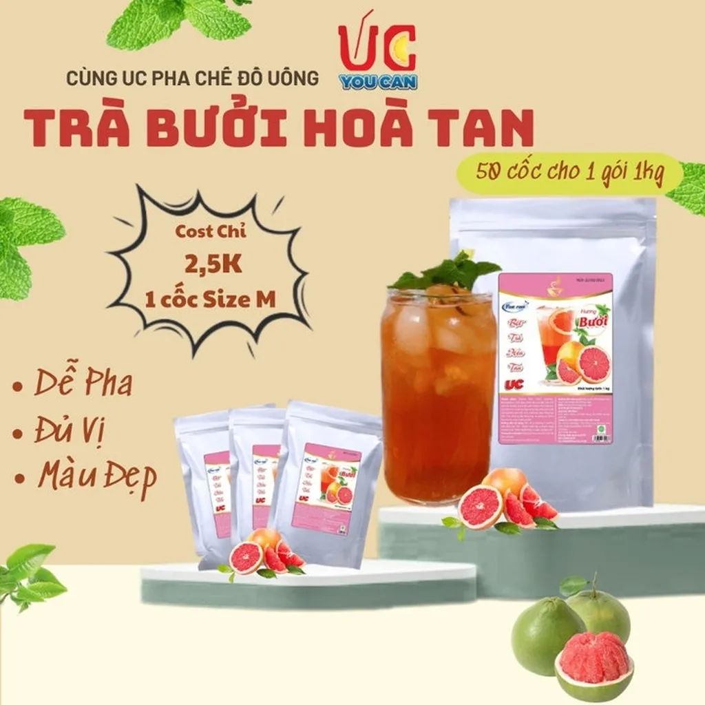 [thùng 10kg] Bột Trà Bưởi Hòa Tan Tiện Lợi, Giàu Vitamin C, Không Chứa Chất Bảo Quản U004 - Lady's Passion