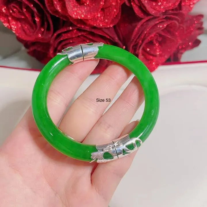 Vòng Tay Ngọc Cẩm Thạch Thiên Nhiên Bọc Bạc Ta - Thắng Giang