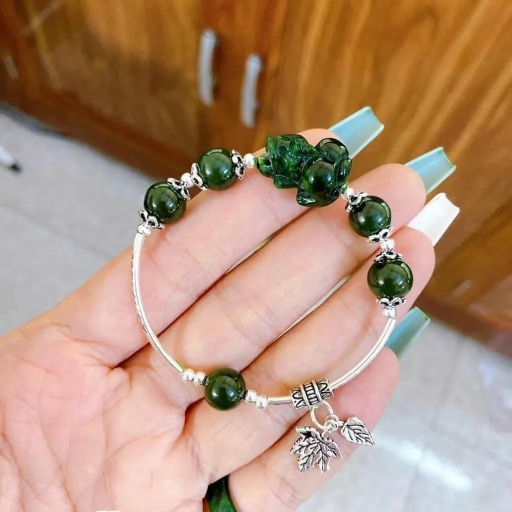 Alternative view of Vòng Tay Charm Tì Hưu Ngọc Cẩm Thạch Sơn Thủy Bạc Ta Thiên Nhiên - Thắng Giang