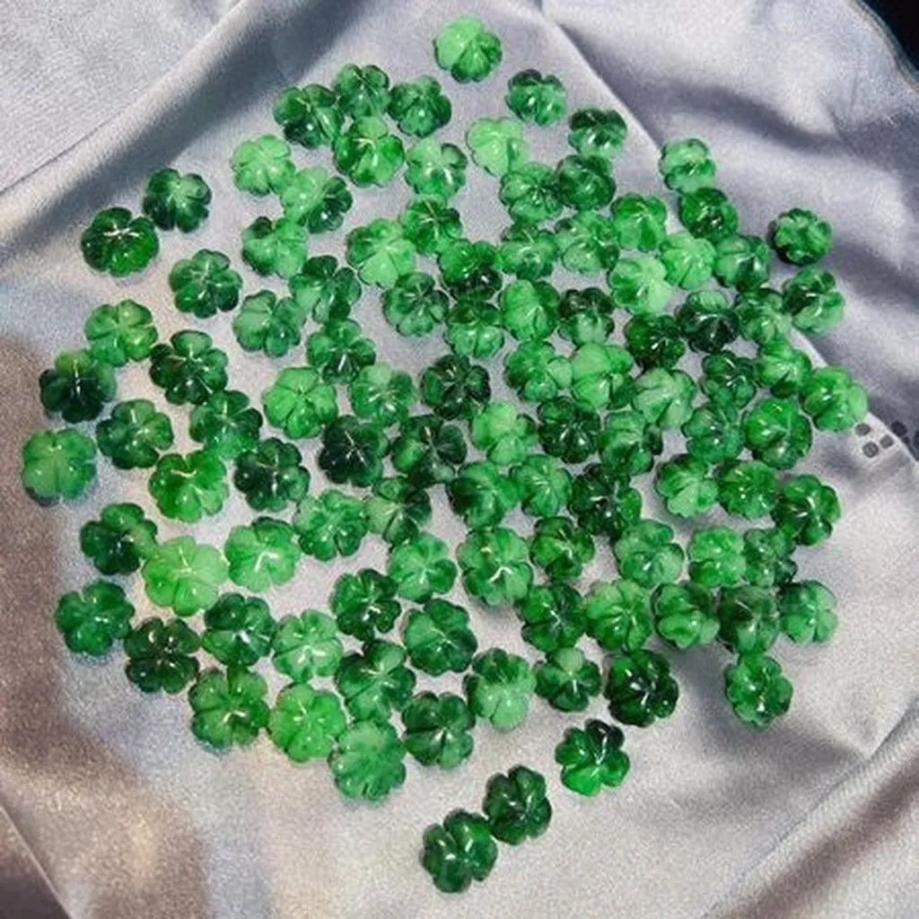 Alternative view of [ 1 Cái ] Mặt Charm Cỏ Bốn Lá Ngọc Cẩm Thạch Sơn Thủy Thiên Nhiên - Thắng Giang