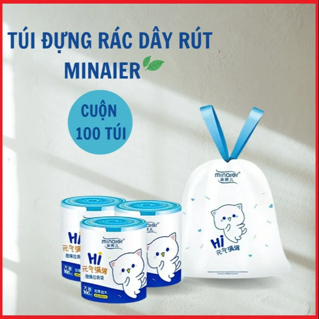 Cuộn 100 Túi Đựng Rác Dây Rút Minaier Tự Hủy, Siêu Dai, Chống Rò Rỉ Nước, Không Sợ Bẩn Tay 45*50 Cm Ctb302 - Bechip