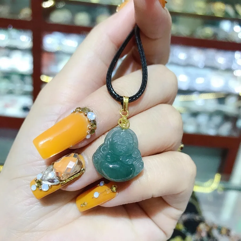 Dây Chuyền Mặt Phật Ngọc Cẩm Thạch Thiên Nhiên Móc Vàng Tây 10 Kara - Thắng Giang