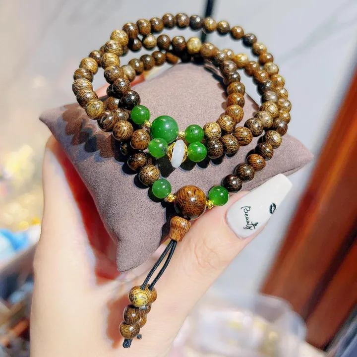Vòng Tay Trầm Hương Tốc Thiên Nhiên Phối Điếu Cẩm Thạch Ốp Charm - Thắng Giang