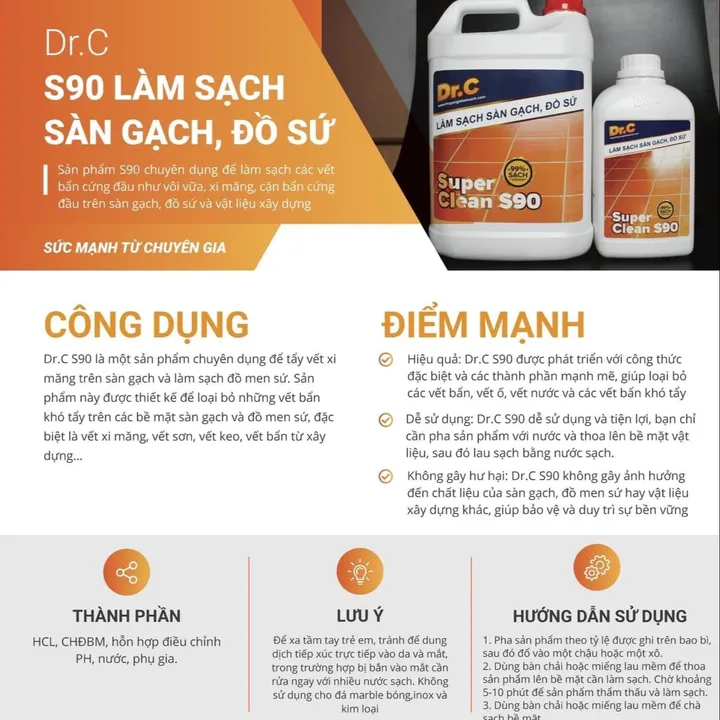 Alternative view of Làm Sạch Sàn Gạch, Đồ Sứ Dr.c-super Clean S90 1000ml-tẩy Sàn Gạch Sứ ,ố Vàng, Rong Rêu, Xi Măng Cũng Ra Hết Nha