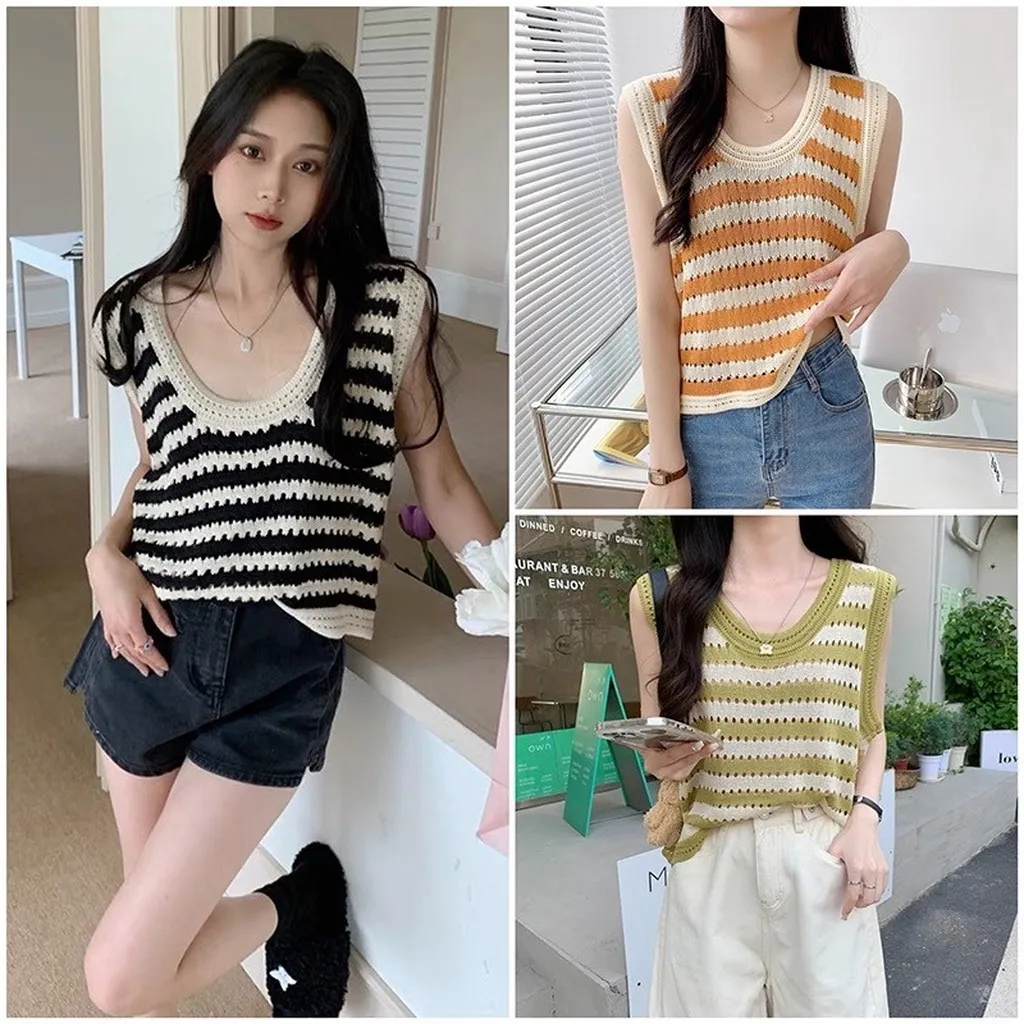 Áo Len 3 Lỗ Dệt Kim Họa Tiết Kẻ Ngang Form Rộng Slcxa103 - Chipxinhxk