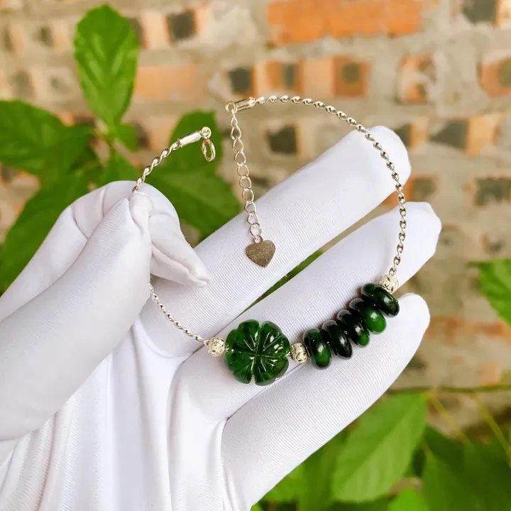 Vòng Tay Ngũ Điếu Cỏ Bốn Lá Ngọc Cẩm Thạch Sơn Thủy Bạc Ta - Thắng Giang