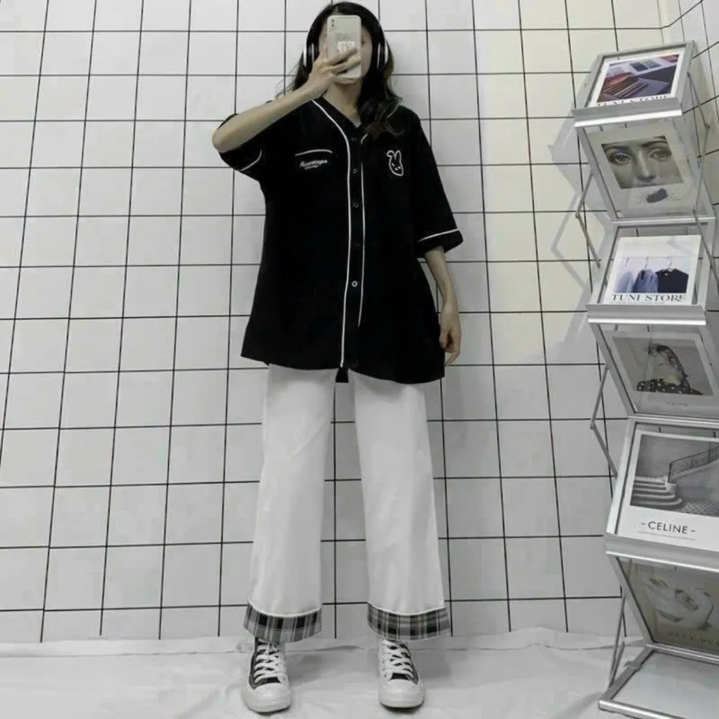 Alternative view of Áo Sơ Mi Nam Nữ Phối Dáng Phong Cách Hàn Quốc Kèm Túi Rất Tiện Lợi Hình In Con Thỏ Siêu Cute Hàng Hot Trend-htm Fashion