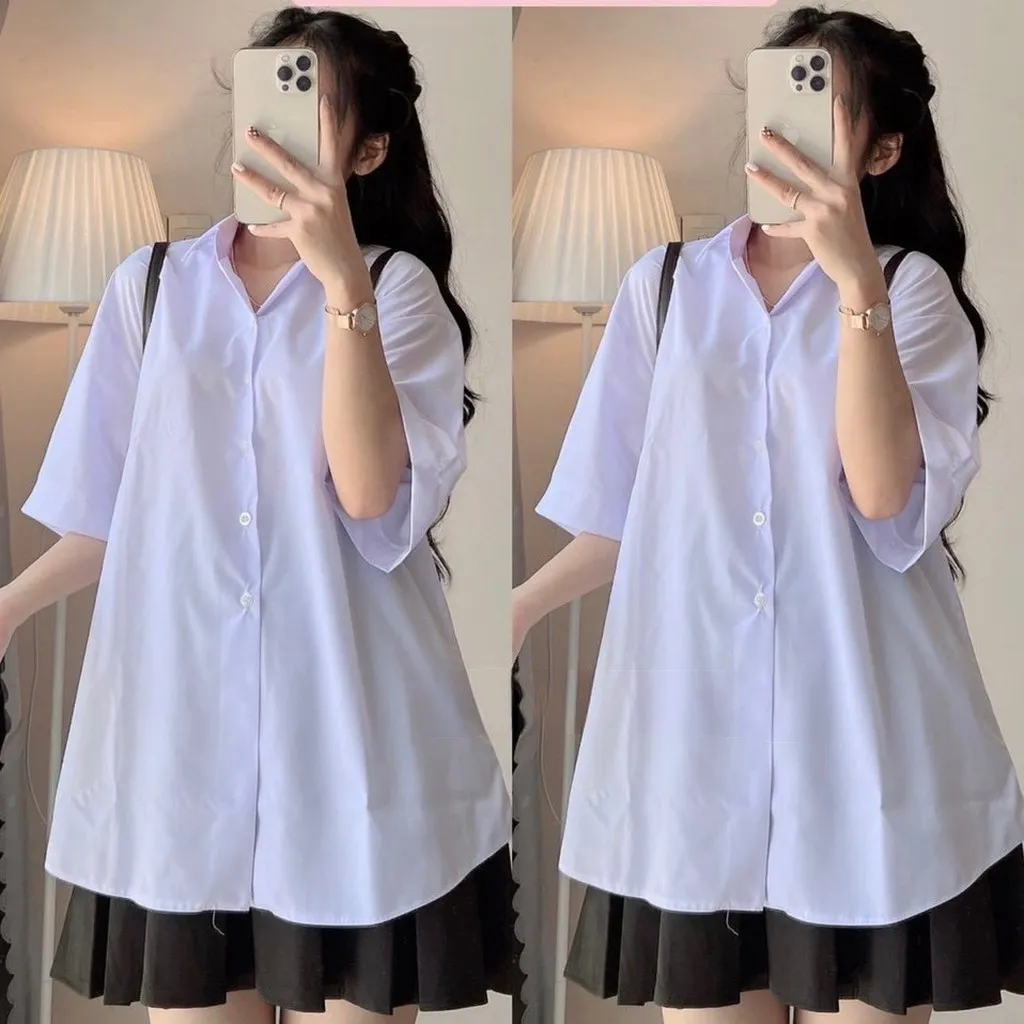 Sơmi Học Sinh Tay Lỡ Ko Túi Hàng Cao Cấp - Lê Phương Boutique