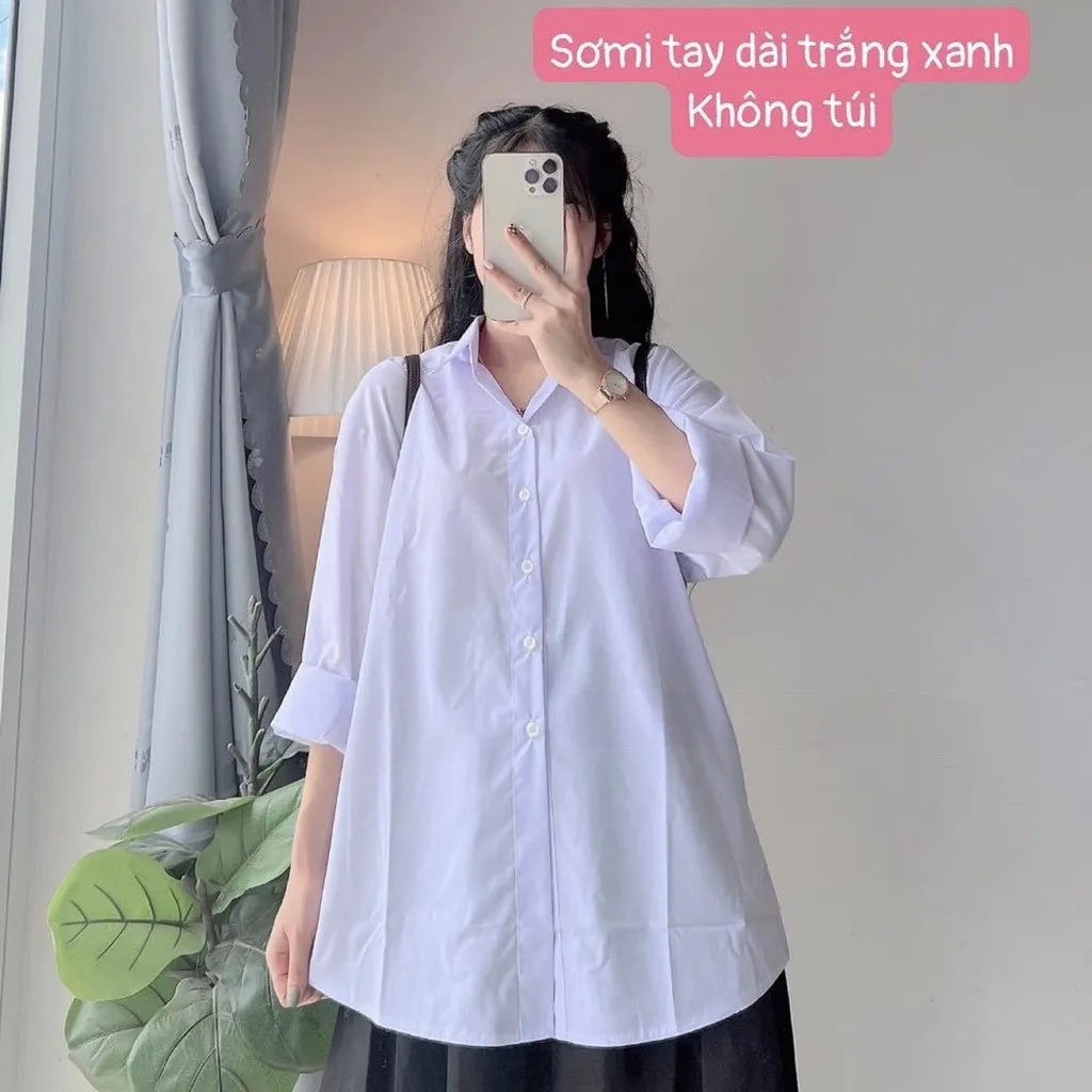 Sơmi Học Sinh Tay Dài Ko Túi From Rộng Hàng Cao Cấp - Lê Phương Boutique