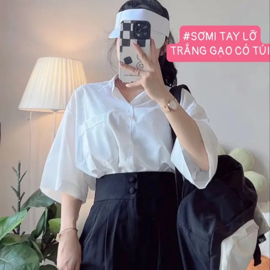 Alternative view of Sơmi Học Sinh Tay Lỡ Có Túi Hàng Cao Cấp - Lê Phương Boutique
