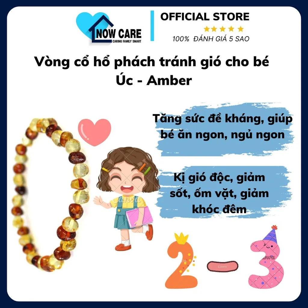 Vòng Cổ Hổ Phách Tránh Gió Cho Bé Úc - Amber
