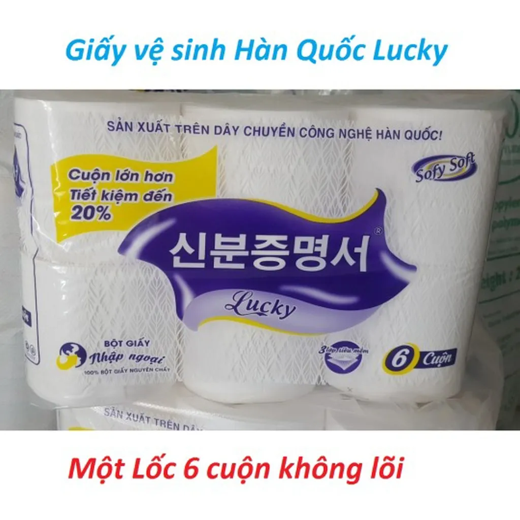 Lốc 6 Cuộn Giấy Vệ Sinh Hàn Quốc Lucky Không Lõi - Gdn