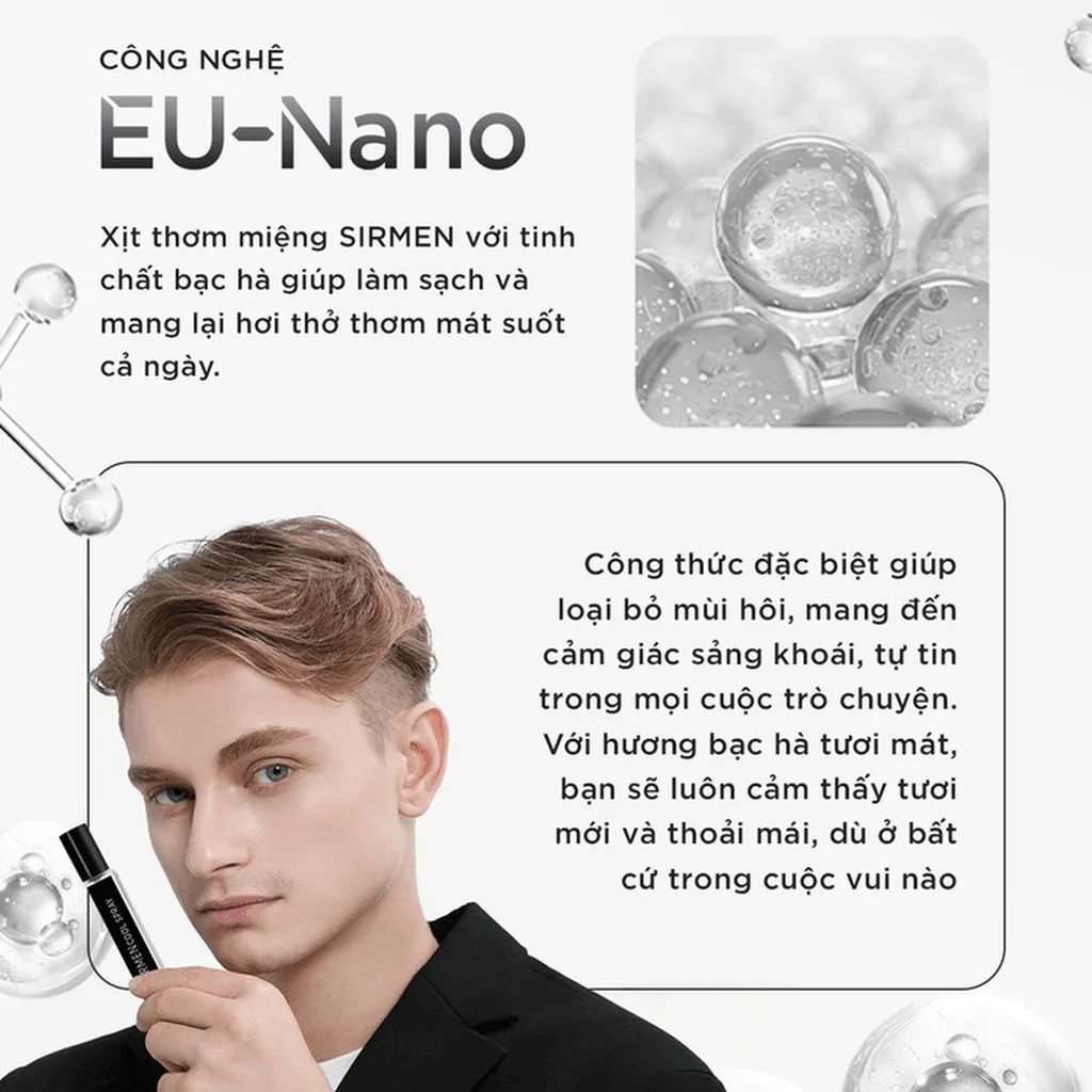 Alternative view of Xịt Thơm Miệng Sirmen Europe Mint Cool Spray Vị Bạc Hà Thơm Mát Tự Nhiên, Công Nghệ Eu-nano Kéo Dài 180 Phút Chai 10ml - Sirmen