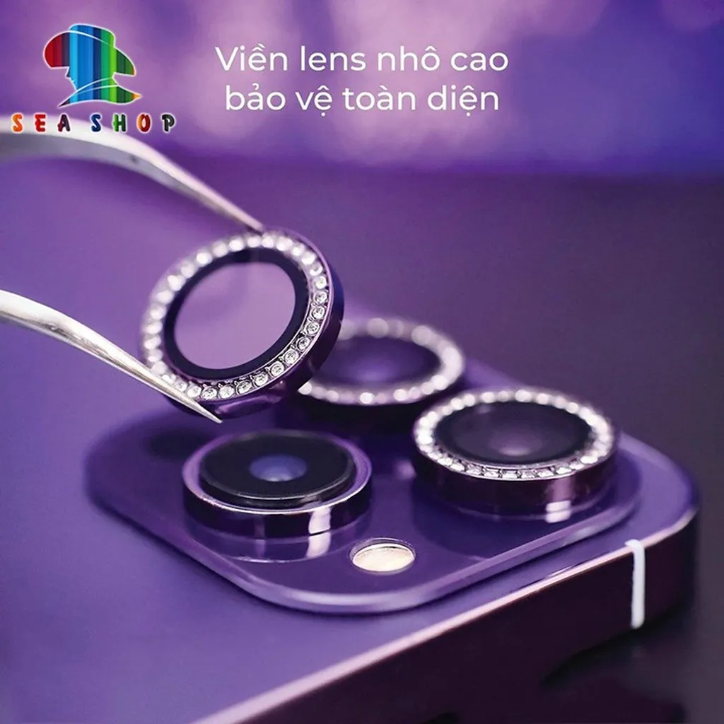 Alternative view of Mắt Bảo Vệ Camera Đính Đá Cho Iphone 14, 14 Pro Max, 14 Plus - Chất Liệu Titan - Không Gây Yếu Sóng - Seashop