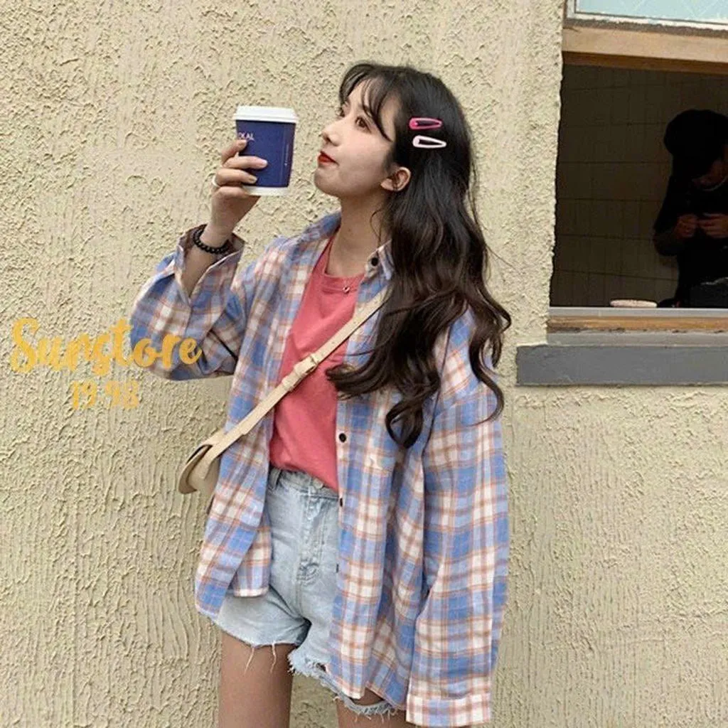 Áo Sơ Mi Nữ Dáng Áo Form Rộng Có Sọc Caro Áo Dài Tay Cực Đẹp Chất Liệu Tốt Hàng Xinh Hot Trend-htm Fashion