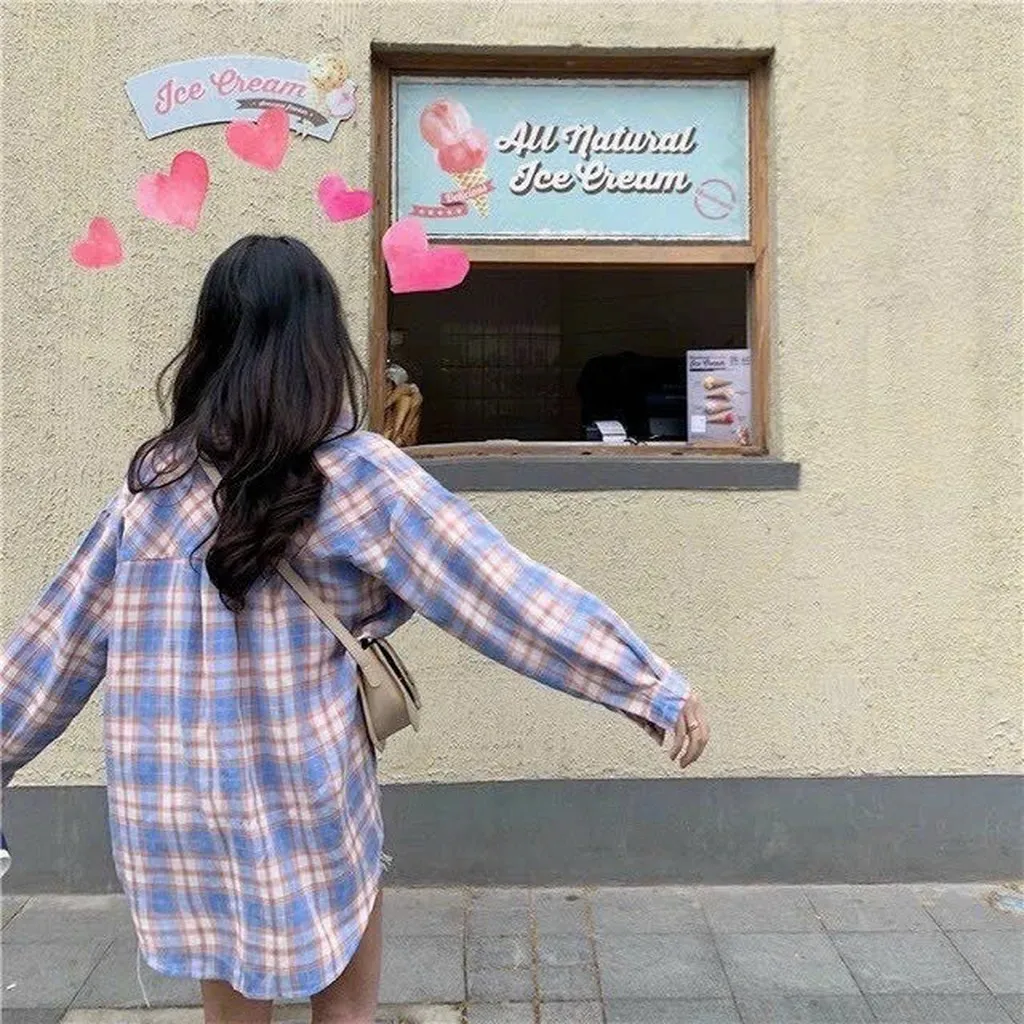 Alternative view of Áo Sơ Mi Nữ Dáng Áo Form Rộng Có Sọc Caro Áo Dài Tay Cực Đẹp Chất Liệu Tốt Hàng Xinh Hot Trend-htm Fashion