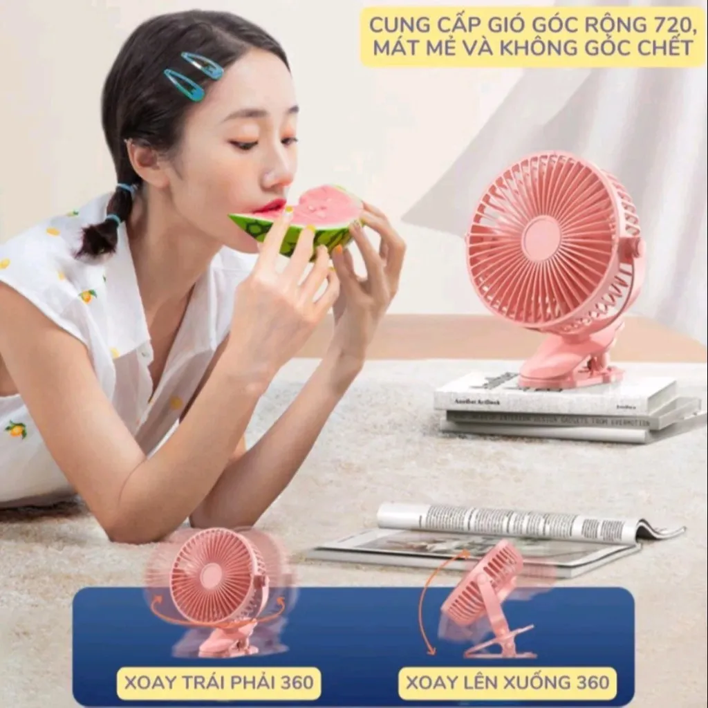 Alternative view of Quạt Kẹp Bàn, Du Lịch, Treo Ô Tô Sạc Tích Điện Xoay 720 Độ - Shop Mẹ Bống