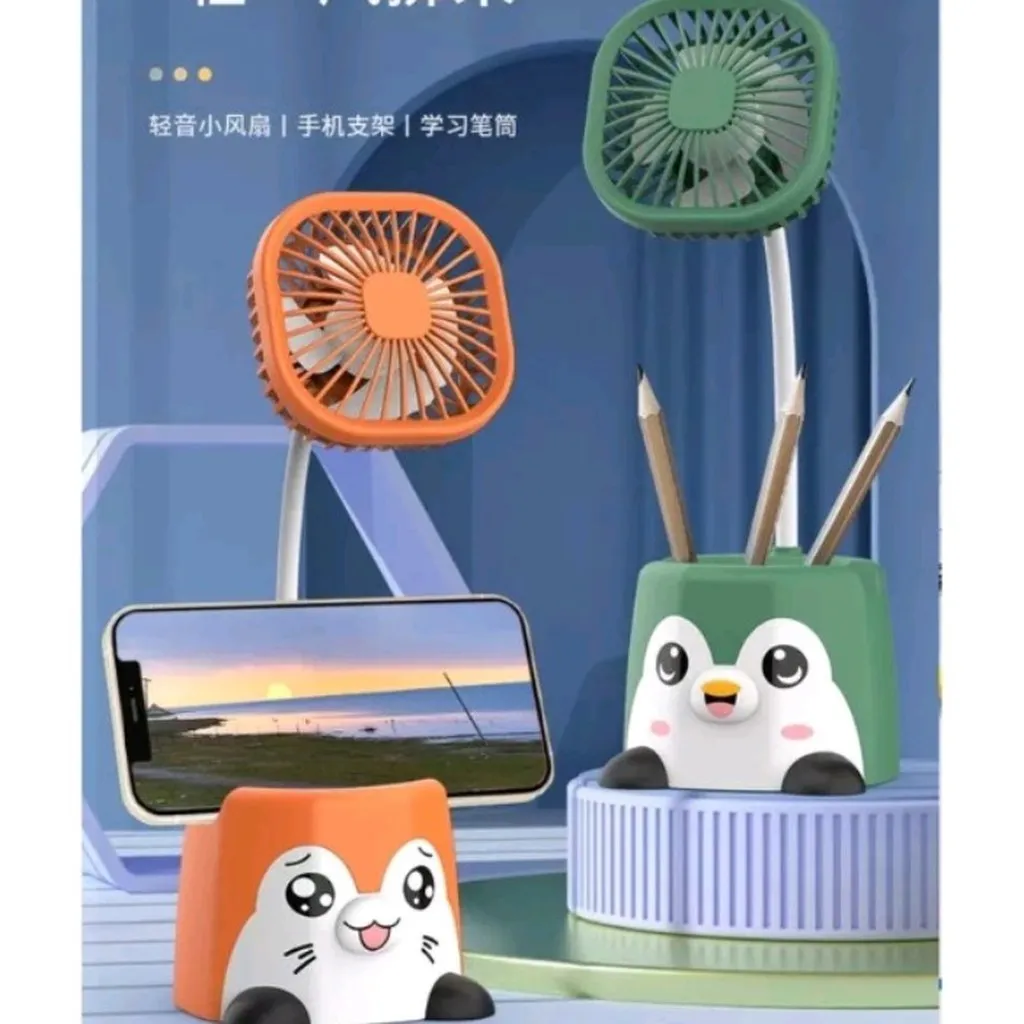 Quạt Mini Tích Điện Để Bàn Kiêm Giá Đỡ Điện Thoại Hình Thú Dễ Thương - Shop Mẹ Bống