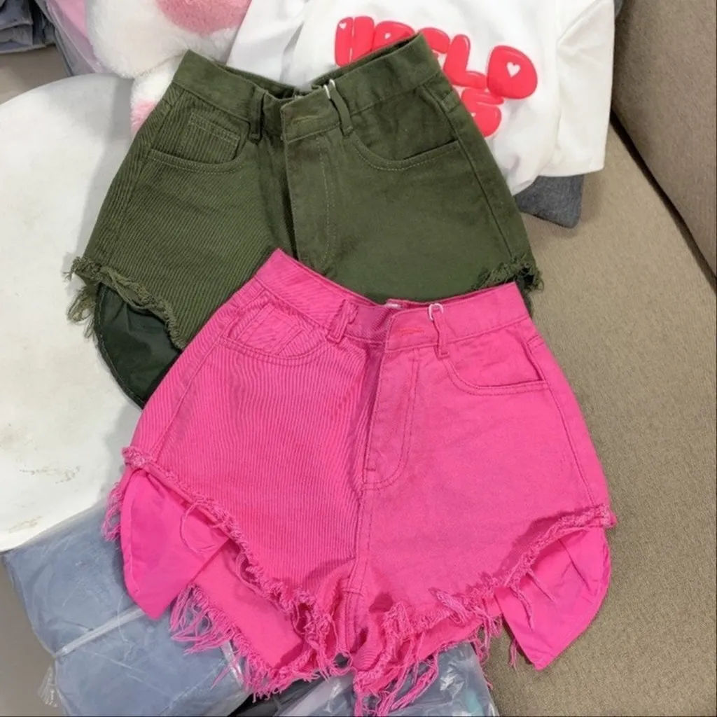 Quần Short Jean Túi Lồi Tua Rua Trơn Mới Hottrend - Lê Phương Boutique