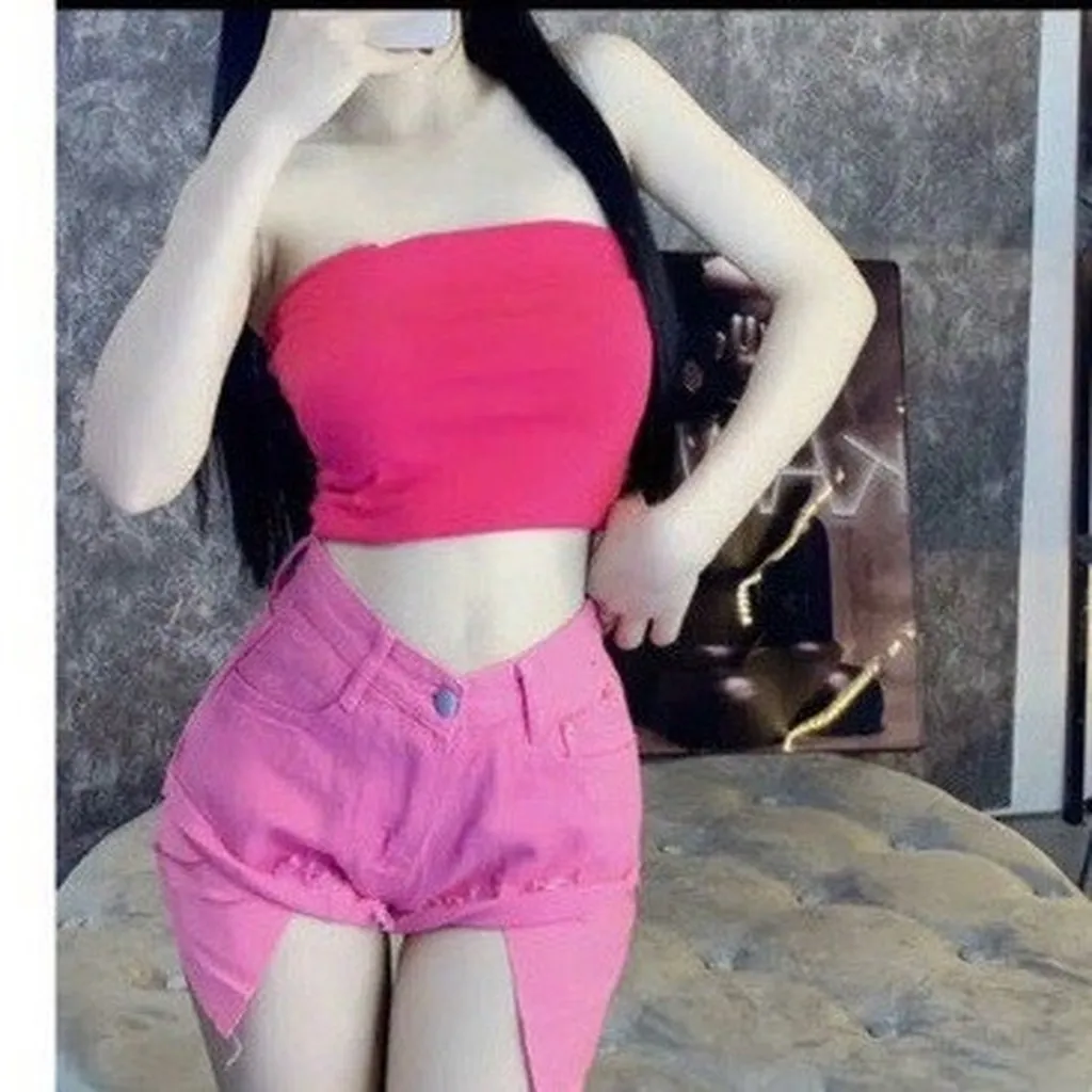 Alternative view of Quần Short Jean Túi Lồi Tua Rua Trơn Mới Hottrend - Lê Phương Boutique