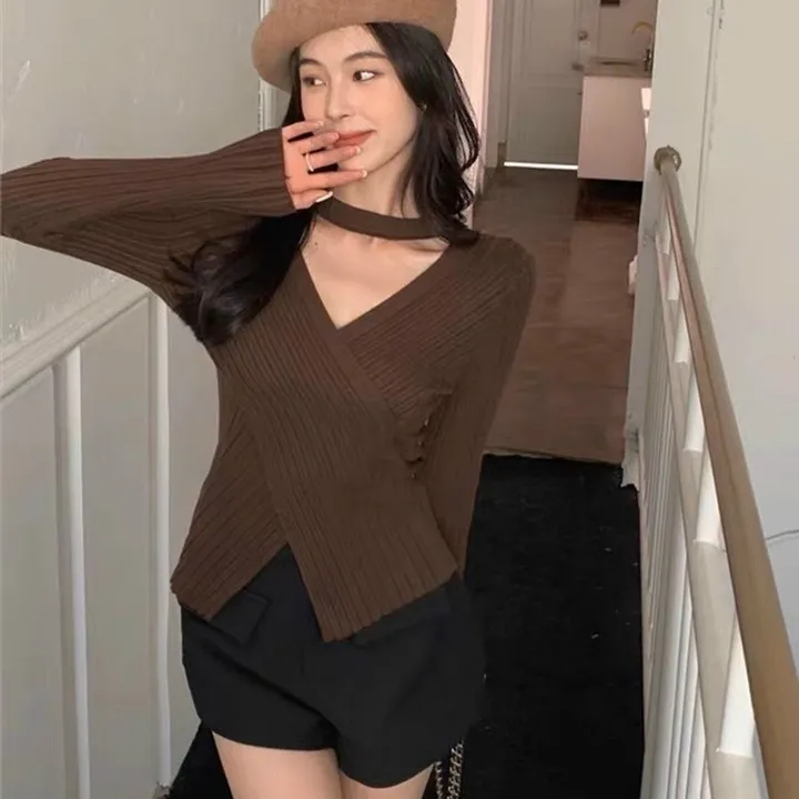 Áo Vạt Chéo Kèm Vòng Cổ Chocker Chất Len Lông Cừu Mềm Mại Sldca79 - Diepchi Fashion