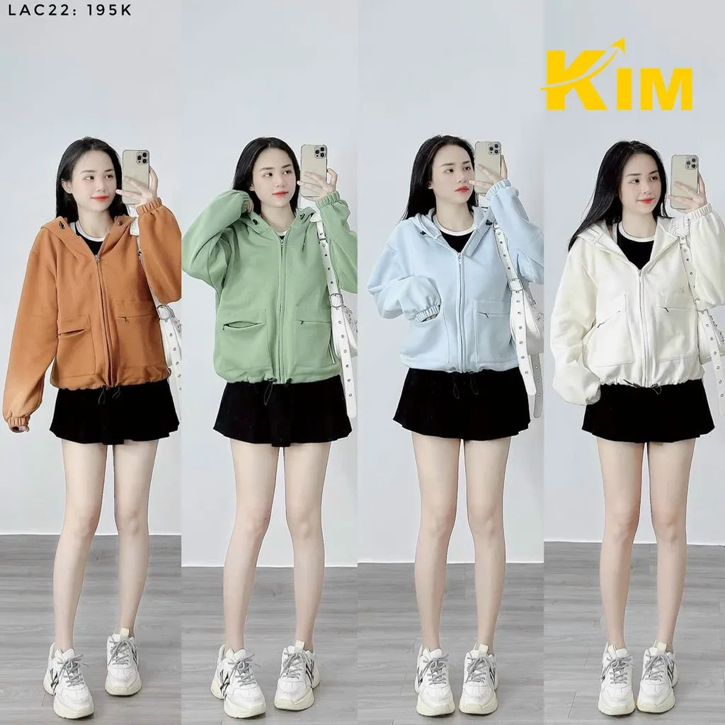 Áo Khoác Nỉ Ngoại Tay Bo Dây Rút Phối Túi Ngang Siêu Đẹp - Kim